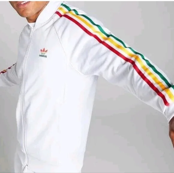 Adidas Originals Adicolor Classics 2pc Tracksuit Jacket + Pants White/Rasta Sz M - Picture 2 of 4